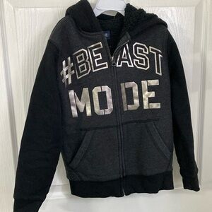 Kids Black and Gray Beast Mode Hoodie with Silver Print